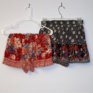 Flowered shorts boho look Rayon Two pair Small and XS similar measurements